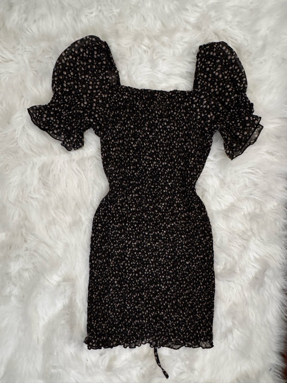 Blush J Black Floral Smocked Puff Sleeve Mini Dress Size L - Picture 6 of 9